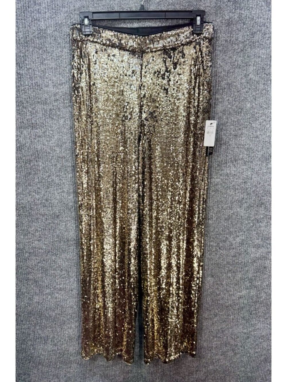 Express Sequin Dress Pants Womens 12 Gold Wide Leg High Rise Pockets Chic NEW